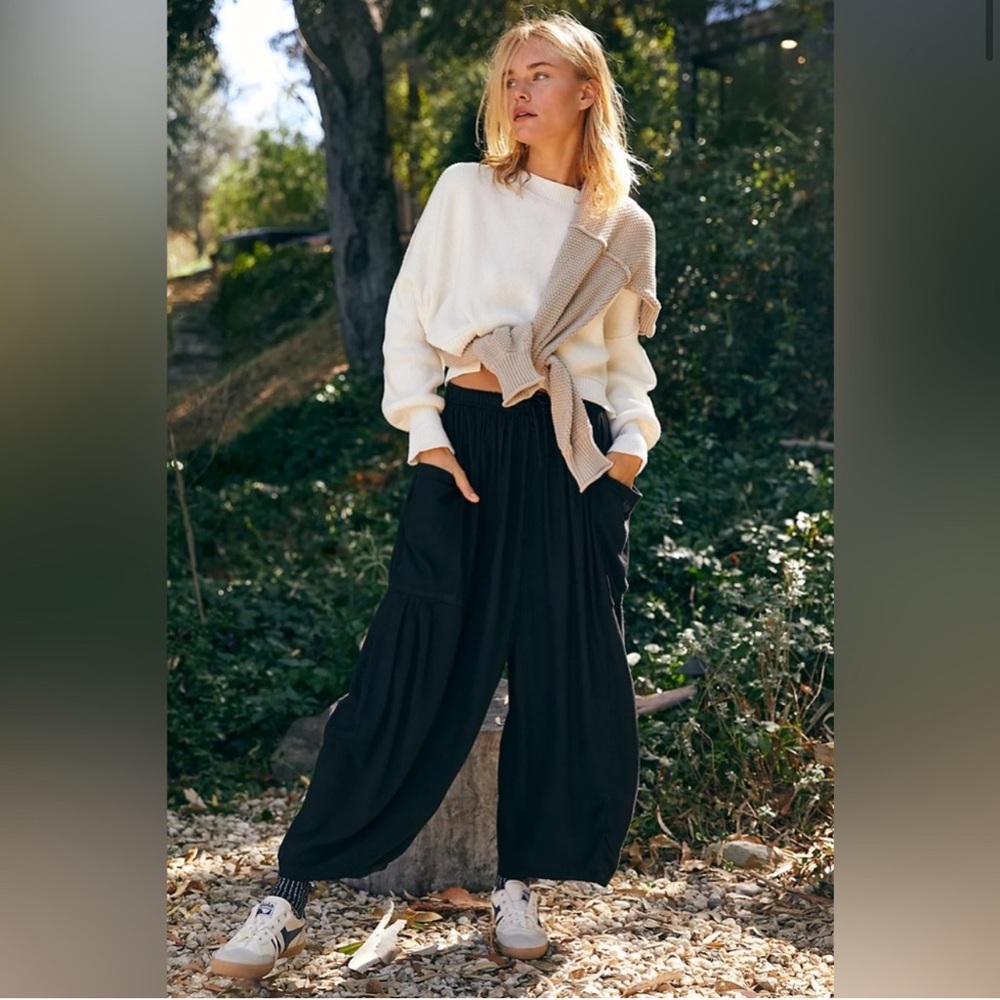Free People Wide Leg Black Cargo Lounge Pants